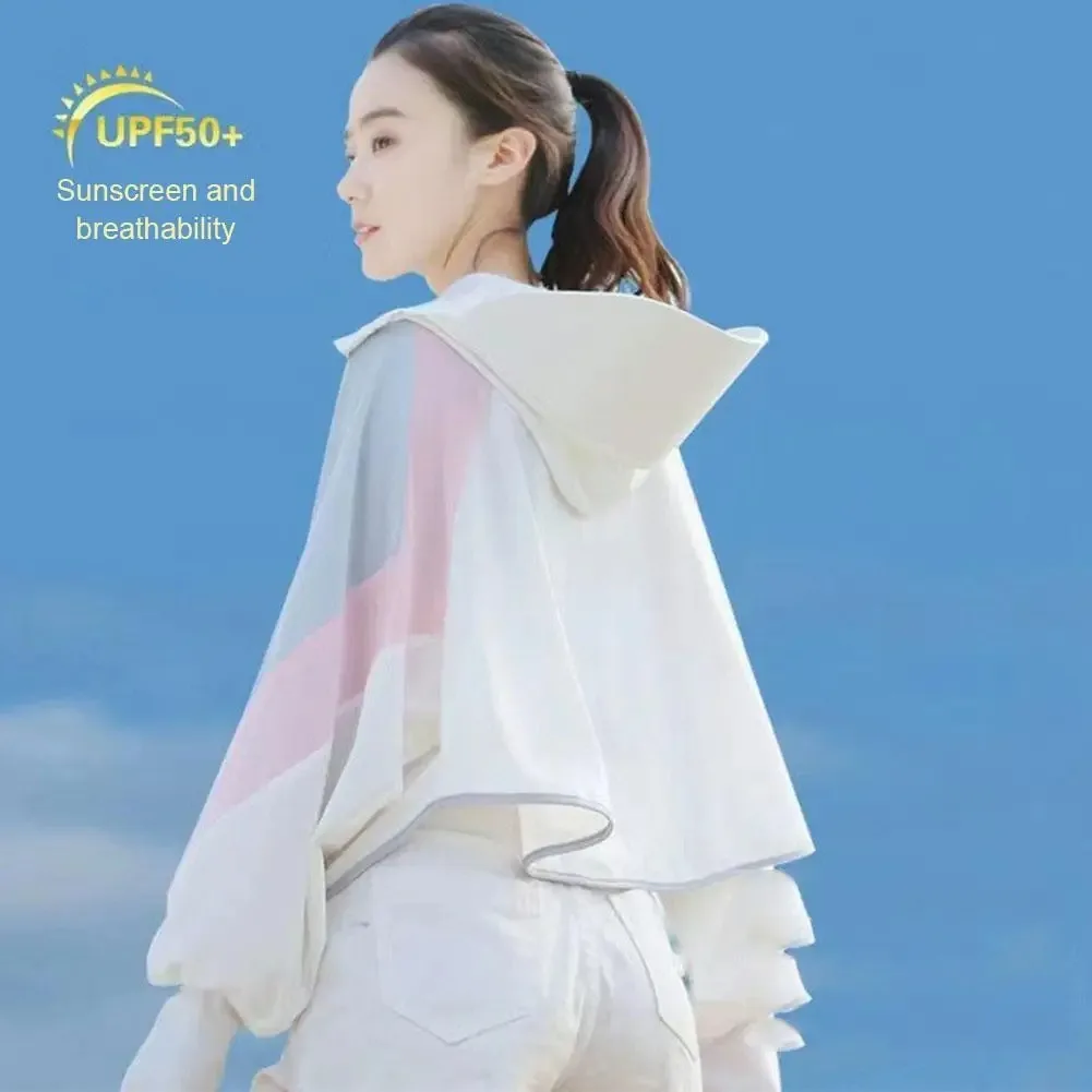 Summer Sun Protection Clothes WOMEN's Upf50 Women's Ice Silk Uv Protection Skin Clothes Hooded Running Sun Jacket