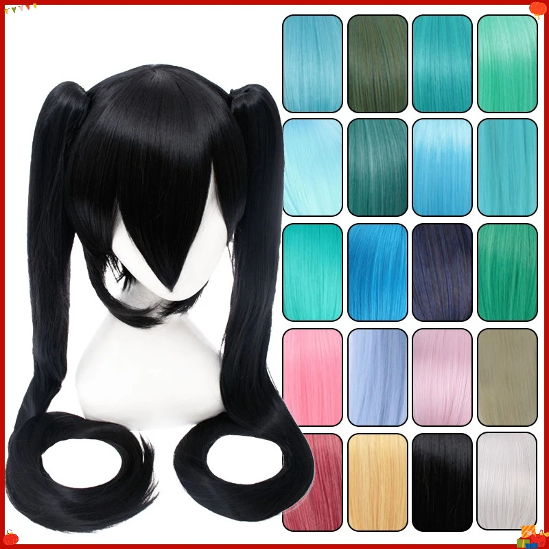 Mi-ku Inspired Synthetic Cosplay Wig Sakura Cherry Blossom Twin Tail Anime Hairpiece with Claw Clip for Party Festival Styling