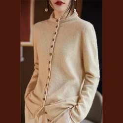 Women's Wool Jacket Autumn/Winter Standing Collar Multi Button Knitted Sweater Fashion Luxury Wool Knitted Top Cardigan F604