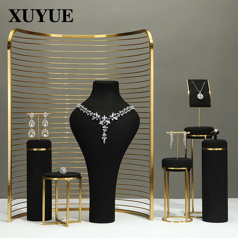 New jewelry display frame Black super fiber metal window display set Necklace ring jewelry storage display frame