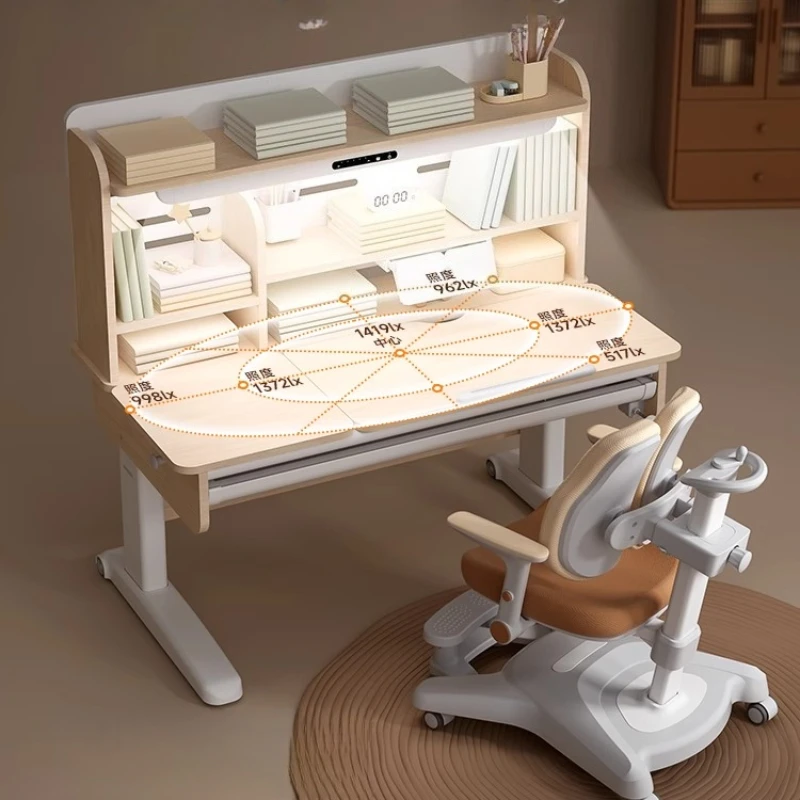 

Children's study table Primary school student desk Solid wood writing table Lifting table and chair set Household integrated