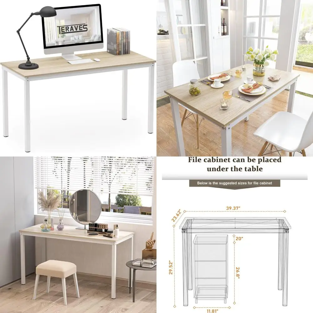 Sturdy Home Office Writing Desk Dining Table Workstation - 39.37 Beige and White Frame, Ideal for Office and Dining Use