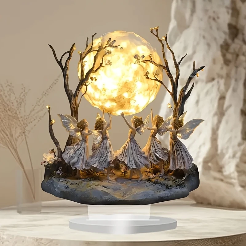 2D Fairy and Moon Acrylic Tabletop Decor Glam Angel Statue Plaque Home Office Holiday Decor Christmas Photo Prop New Year 2026