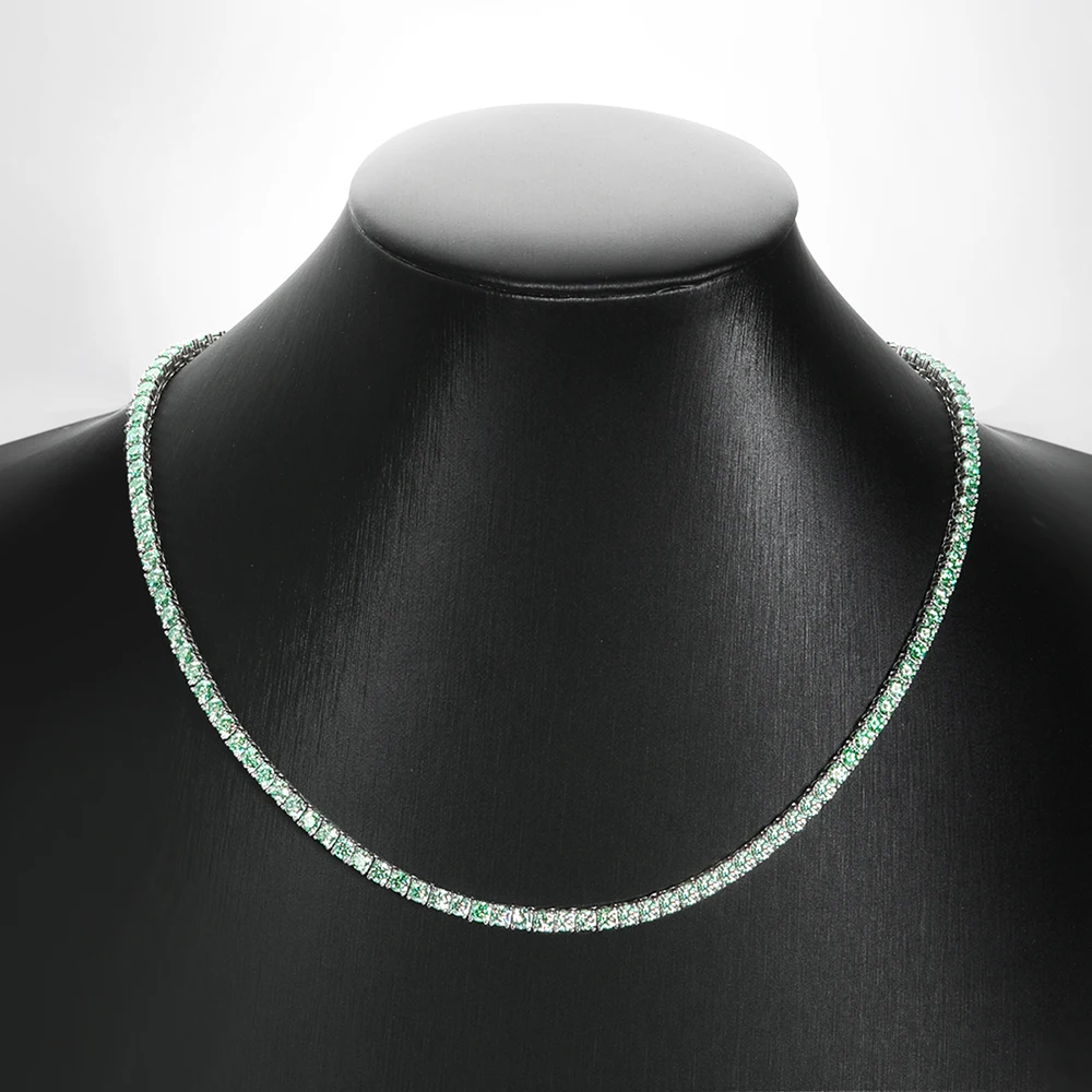 Serenity 3mm Blue Green Moissanite Tennis Necklace for Women Gift Luxury Lab Diamond Necklace S925 Sterling Silver Chain Jewelry - view 6