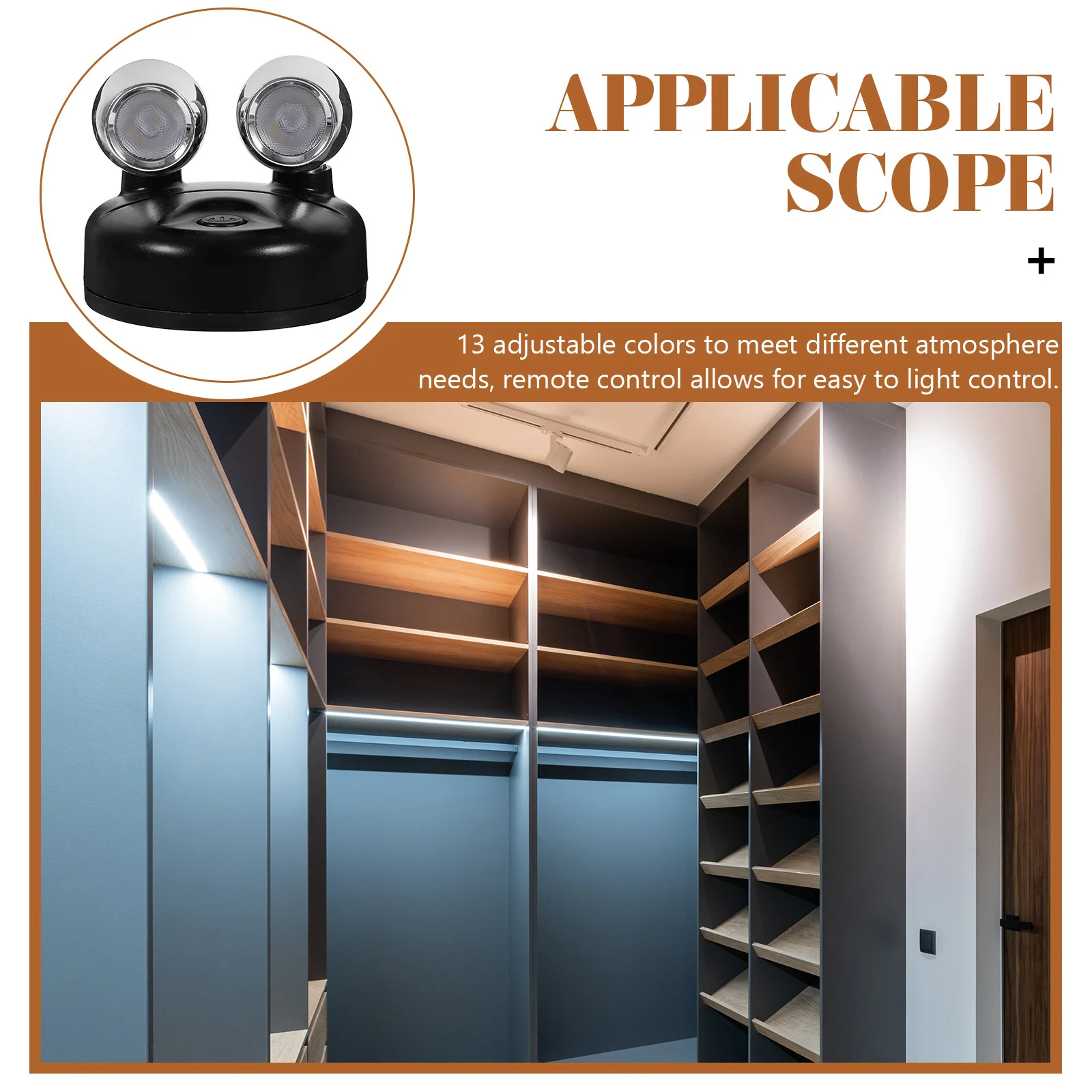 

2Pcs Operated LED Spotlights Remote Control Adjustable Color Angle Indoor Accent Lighting for Cabinet Closet Display Art