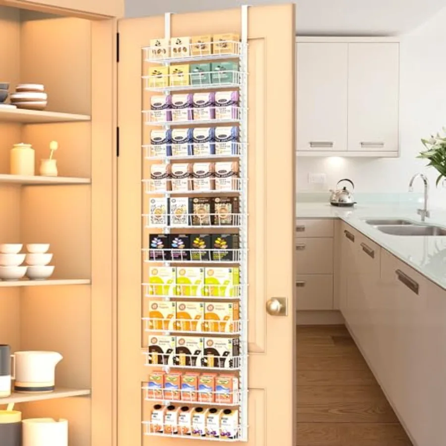 

Over the Door Pantry Organizer Rack with Adjustable Baskets Dual-use Spice Rack- Hanging or Wall Mount Spice Rack Pantry Door O