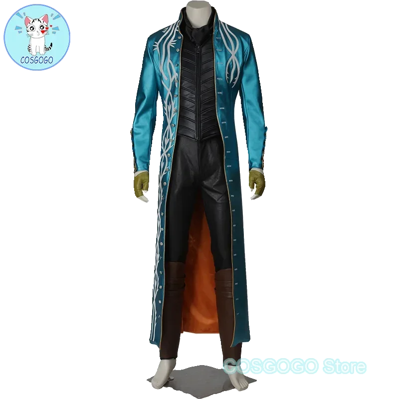 

COSGOGO Game DMC 3, костюм Вергила для косплея, мужской боевой костюм с шарфом, перчатками, Хэллоуин, карнавал, вечерние пальто, жилет, брюки, наряд 3342