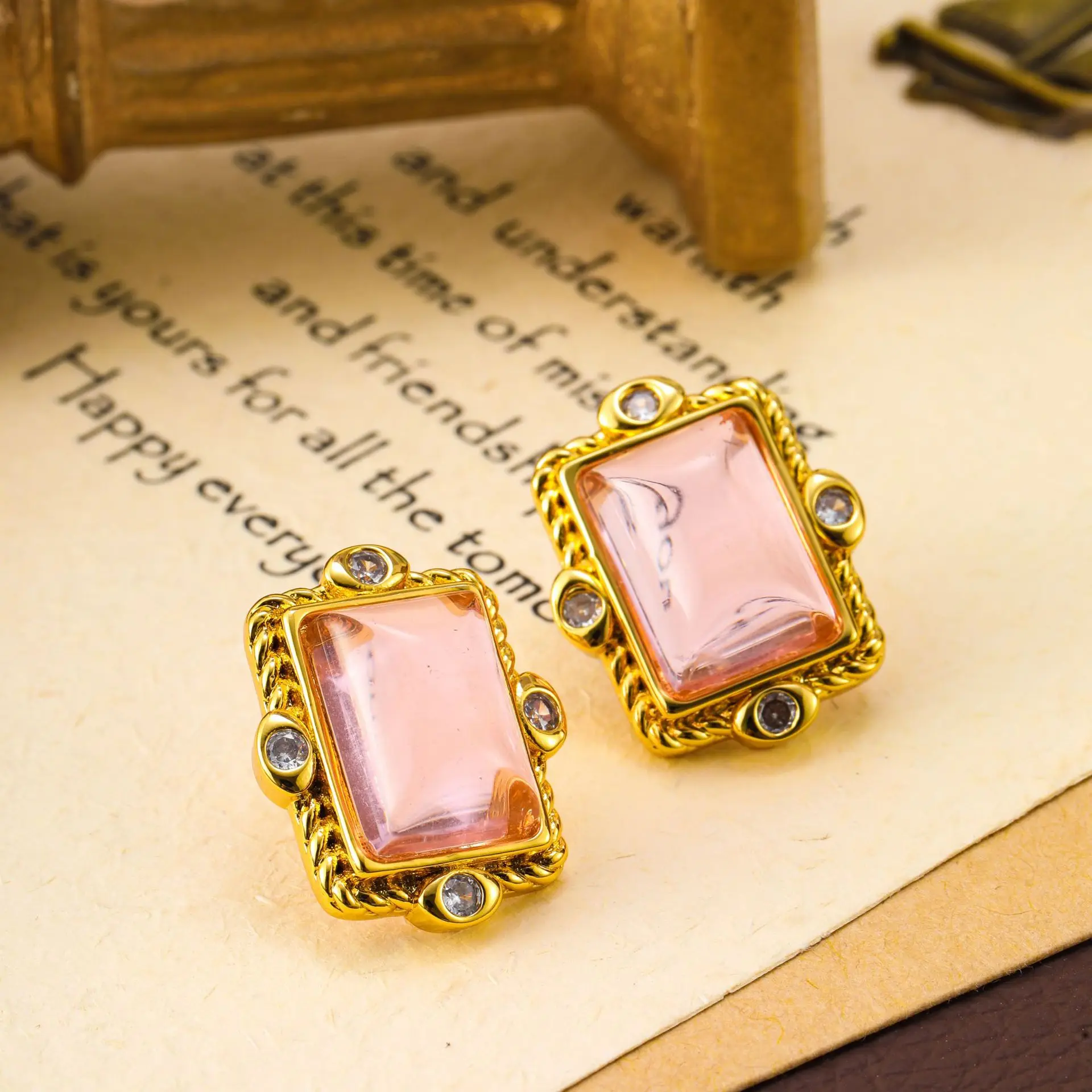 

New light luxury simple inlaid crystal glass temperament exquisite high-end stud earrings