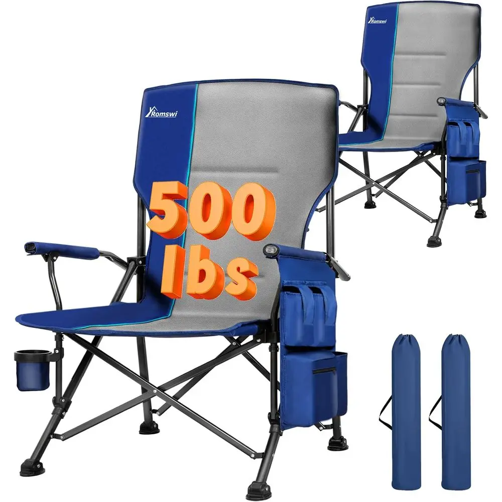 Oversized Camping Chairs 2 Pack, 500 LBS Heavy Duty olding Lawn Chairs with Hard Armrests, Wide Seat Outdoor Chairs with Cup Hol
