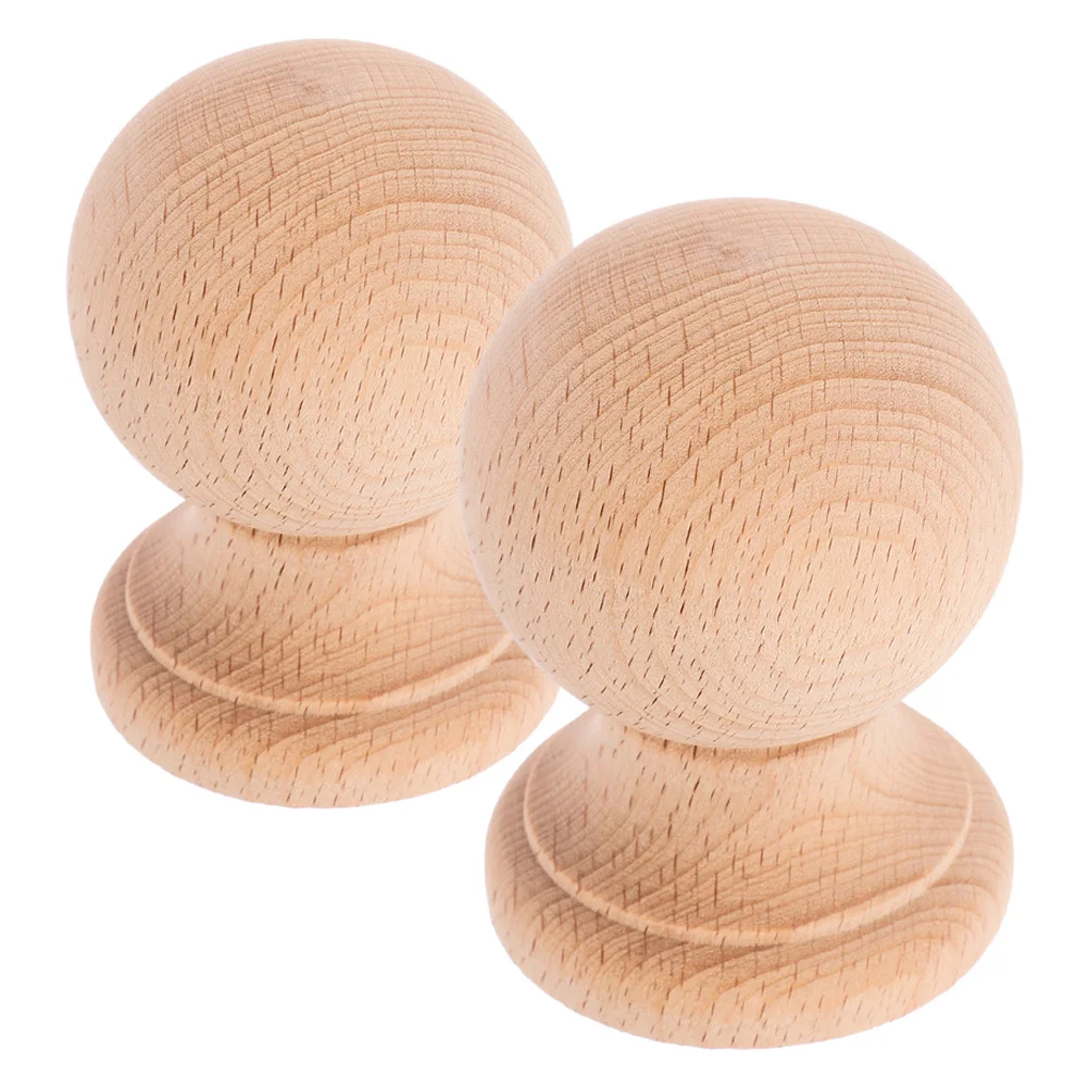 

2pcs Solid Wood Decorative Finials: Round Wooden Ball Top For Furniture Staircase Curtain Rods Home Study Living Room Easy