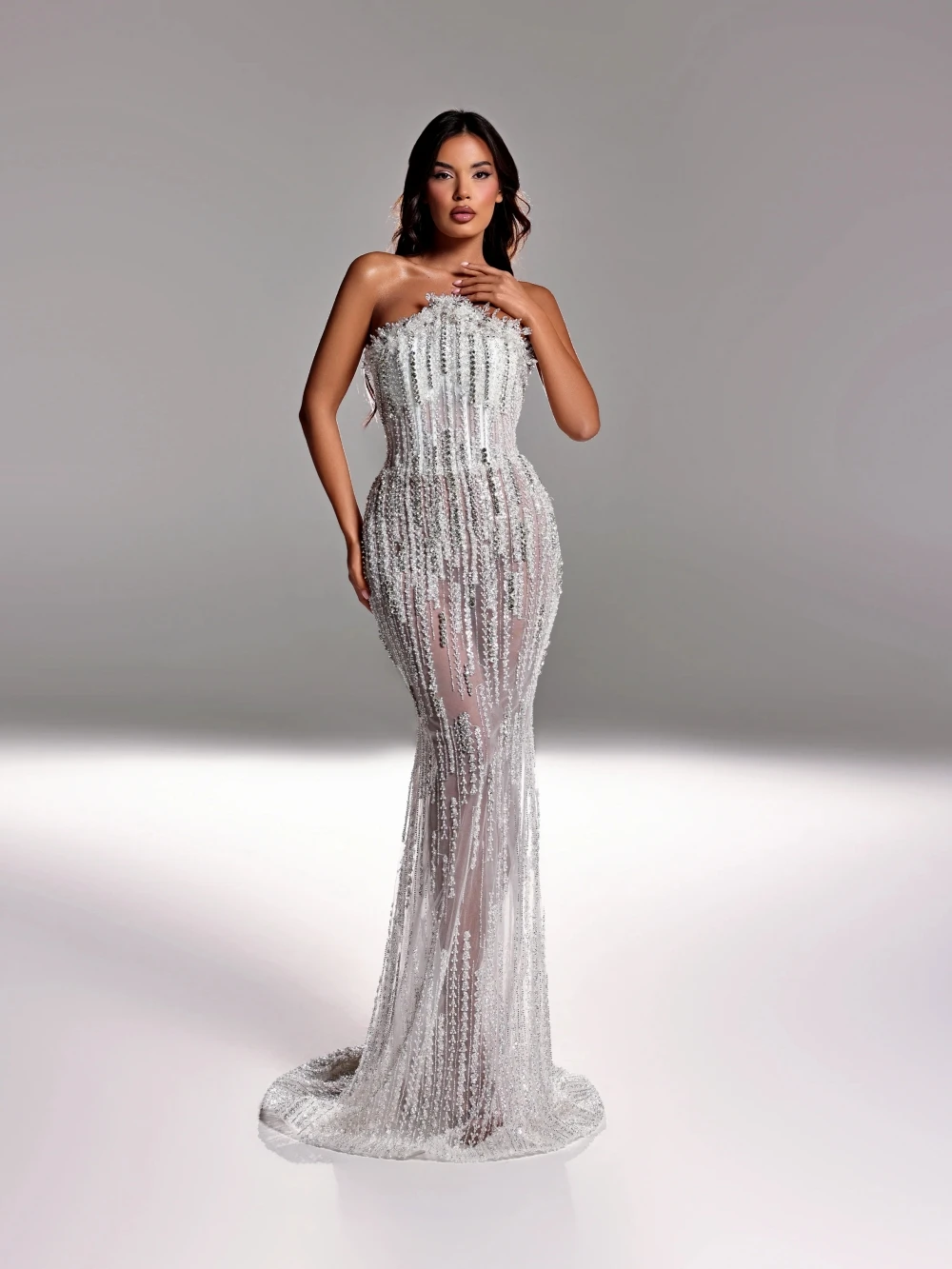 الوهم الجديد مطرز كريستال فستان زفاف طويل فاخر بدون حمالات حورية البحر فستان زفاف مخصص فساتين ساحرة للعروس #4