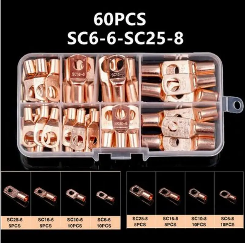70/240PCS Ring Terminal Kabel Schuhe Lugs 35mm2 Verzinnte Kupfer Lug Draht Auge Anschlüsse Nackte 60 Terminals Lugs Draht Kupfer Kit