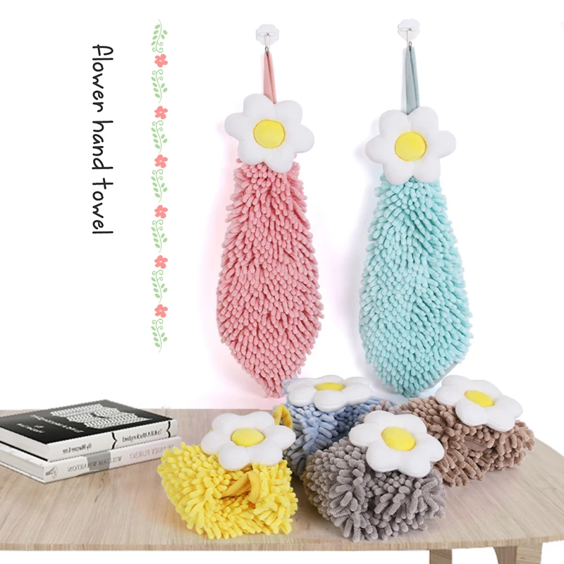 Plumeria Flower Hanging Chenille Hand Towel Household Children'S Creative Hand Towel Washbasin Multifunctional Hand Towel