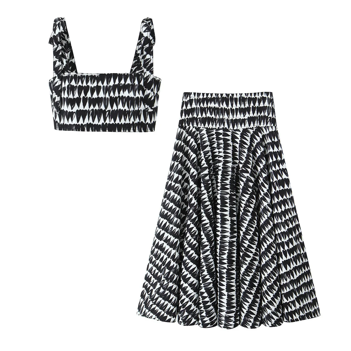 KONDALA 2025 Women Spring Vintage Print Suit Sleeveless Slim Short Vest+Low Waisted Long Pleated Dress Women Casual Elegant Sets