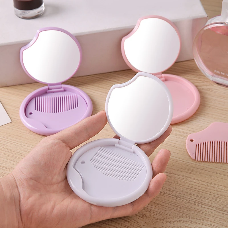 100pcs Portable Flip Folding Makeup Mirror With Pull-out Type Comb For Girl Gift Makeup Tools Travel