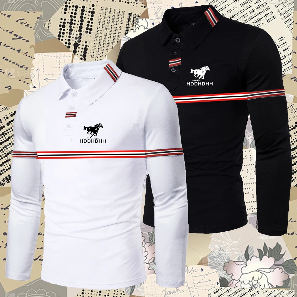 HDDHDHH Brand Print  spring and autumn casual POLO shirt button up long sleeved men's sports polo shirt