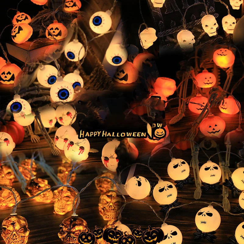 1.5M 10LED Halloween Pumpkin LED Ghost String Lights  Eyeball Shaped Lamp String Trick Or Treat Hanging Horror for Halloween Day