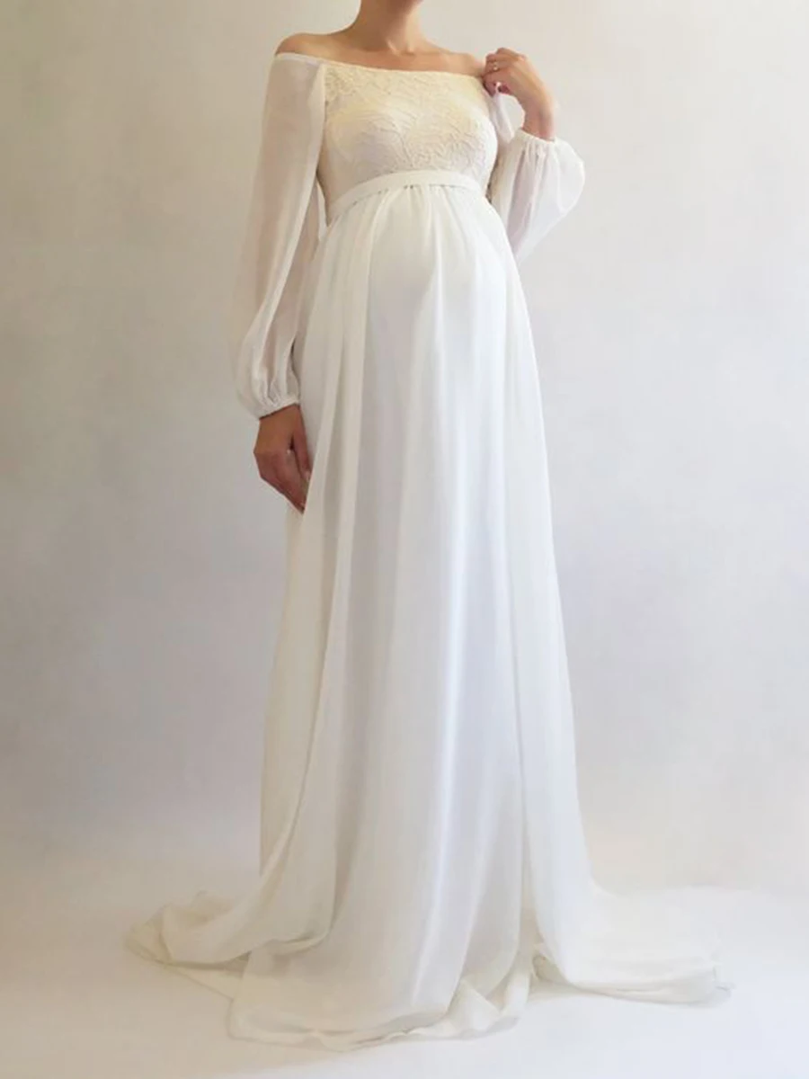 Customized Off the Shoulder Wedding Dress Simple Bridal Bohemian Loose Floor Length Beach White Full Sleeve Dresses for Women