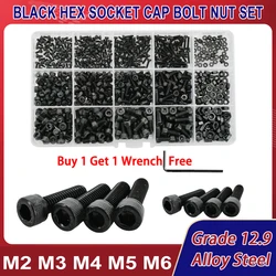 M2 M3 M4 M5 M6 DIN912 Hex Socket Cap Bolt Nut Kit Metric Thread12.9 Grade  Alloy Steel Machine Screws Scooter Allen Bolts Black