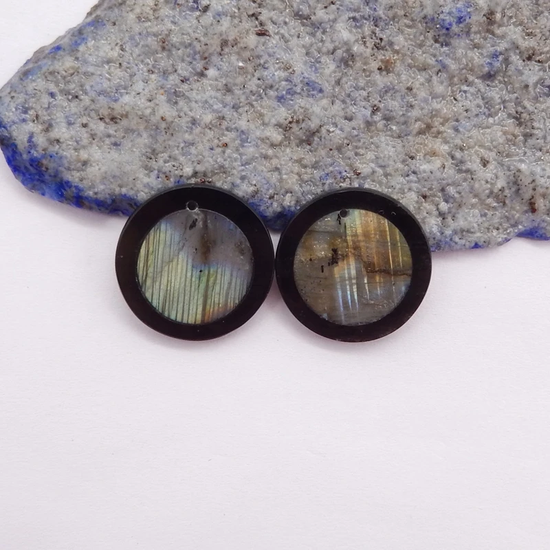 Natural Stone Flash Labradorite Obsidian Semiprecious Fashion Jewelry Women Round Earrings Accessories 20x3mm 4g