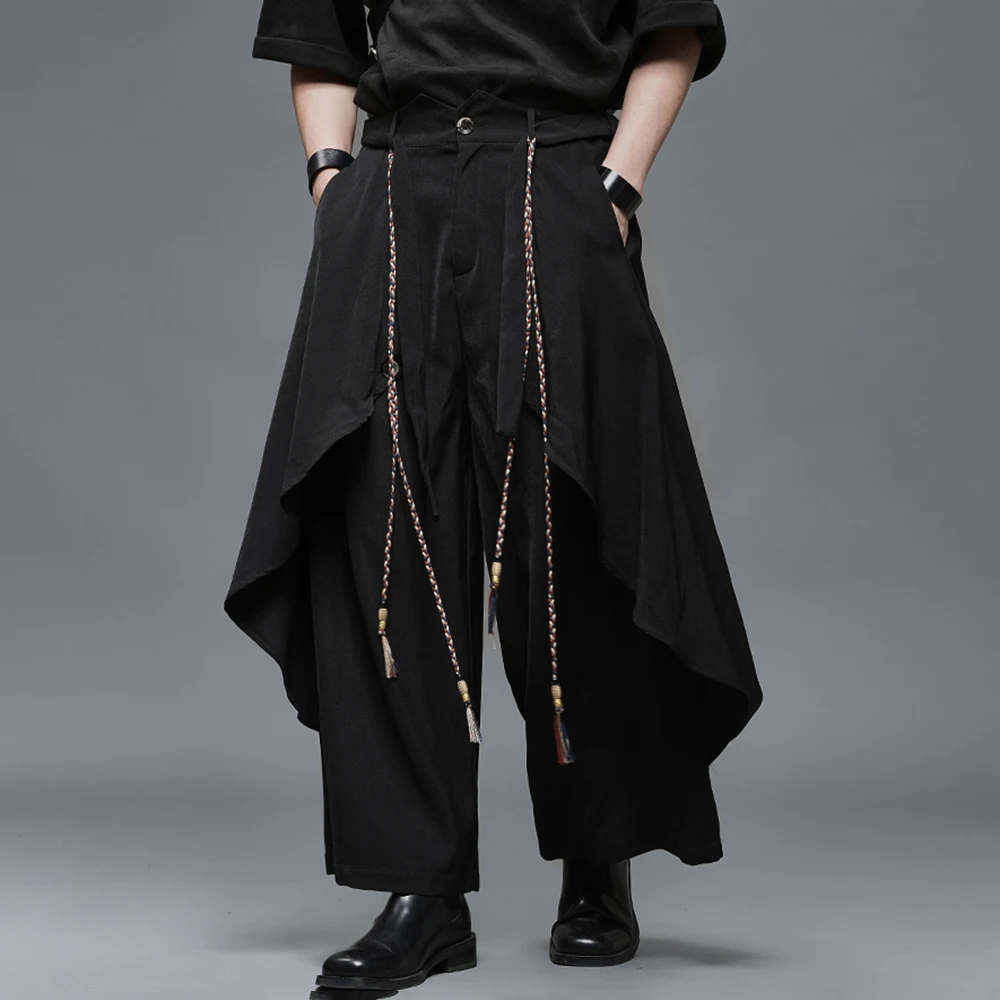XS-5XL Mens Spring Skirt Pants Double-Layer Side-Swept Samurai Pants Hakama Fashion Casual Versatile Pants Men'S Clothing 2026