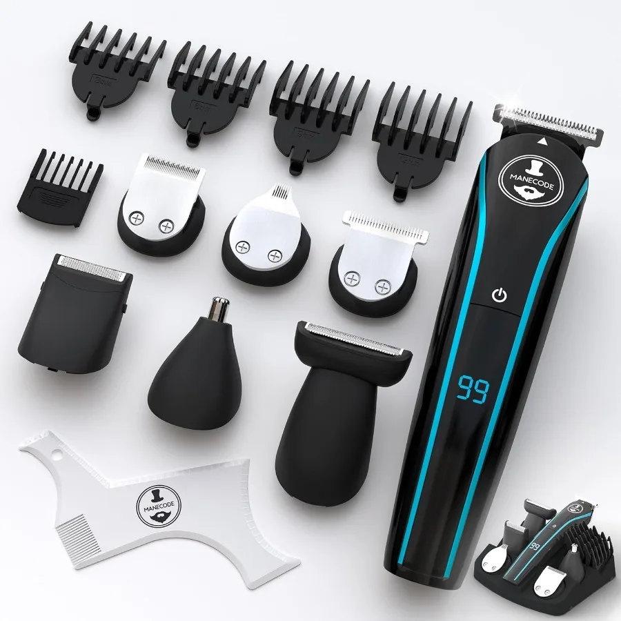 

11-in-1 Beard Hair Trimmer for Men Self-Sharpening Blades USB-C Waterproof LED Display Multi-Grooming Kit