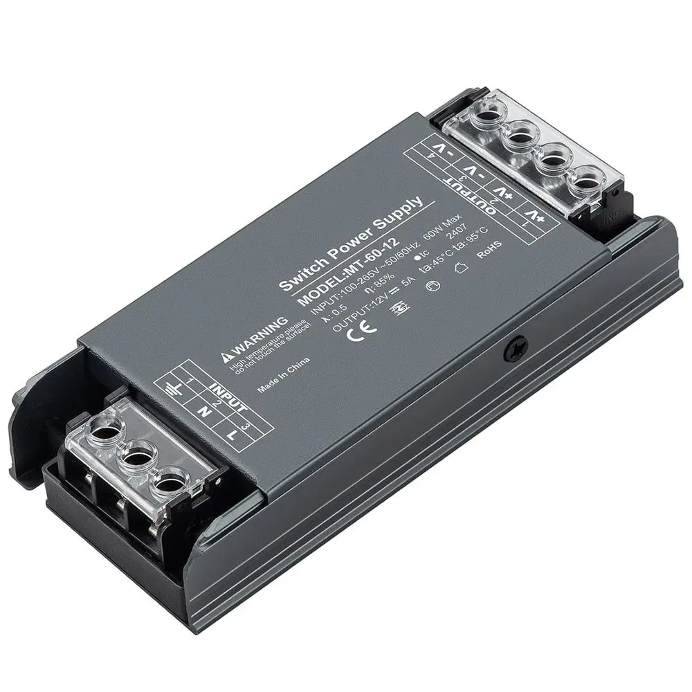 

Блок питания LED 60W 12V с драйвером 5A для внутренних светодиодных лент, точечных светильников и подсветки шкафов
