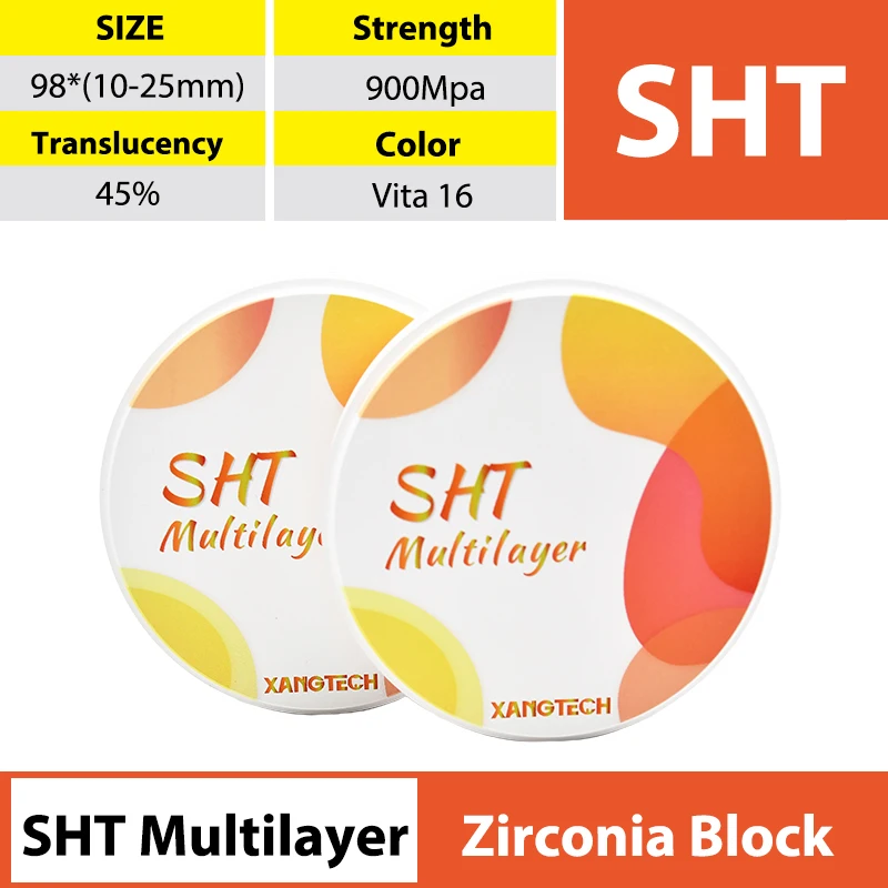 

XANGTECH SHT Dental Material Zirconia Multilayer Block 98mm Open System Multilayer Zirconia Disc Cad Cam Dental Lab