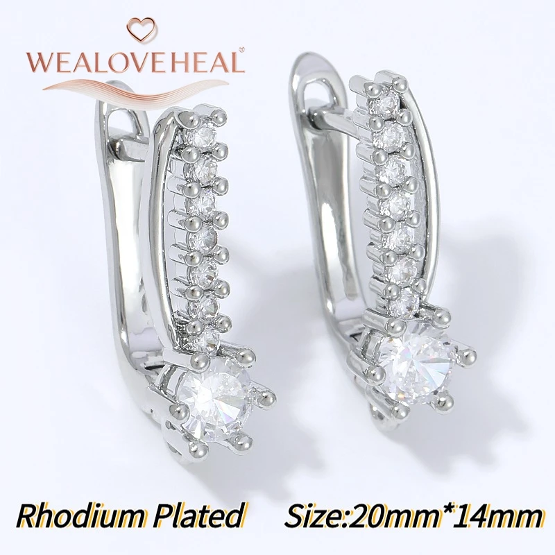 schmuckherstellung zubehör, Rhodiumplattierte Messing-Ohrringhaken mit Mikro-Pavé-CZ in Blattform und Öse, Schmuckzubehör für DIY-Herstellung von Hängeohrringen – Detail 28
