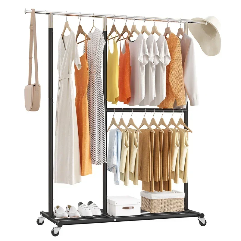 

#s Rolling Clothes Rack with Wheels Garment Rack Heavy Duty Clothing Hanging Rack with Shelves Portable Clothes Display
