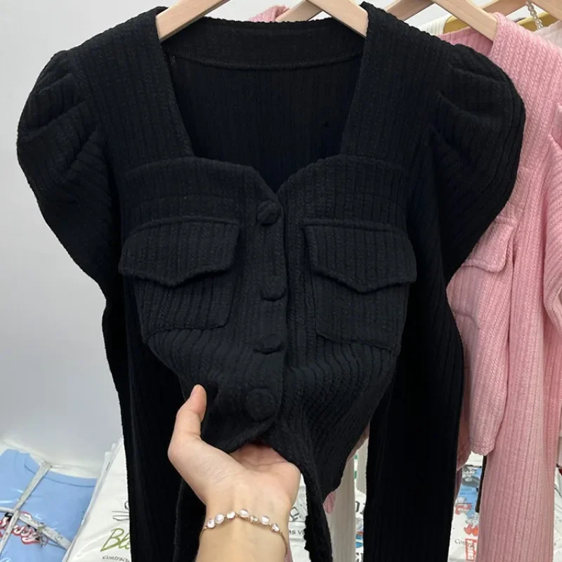 Square Neck Elegant Basics Blusas Mujer Puff Sleeve Shirts&blouses Solid Autumn Winter Korean Fashion Women Tops