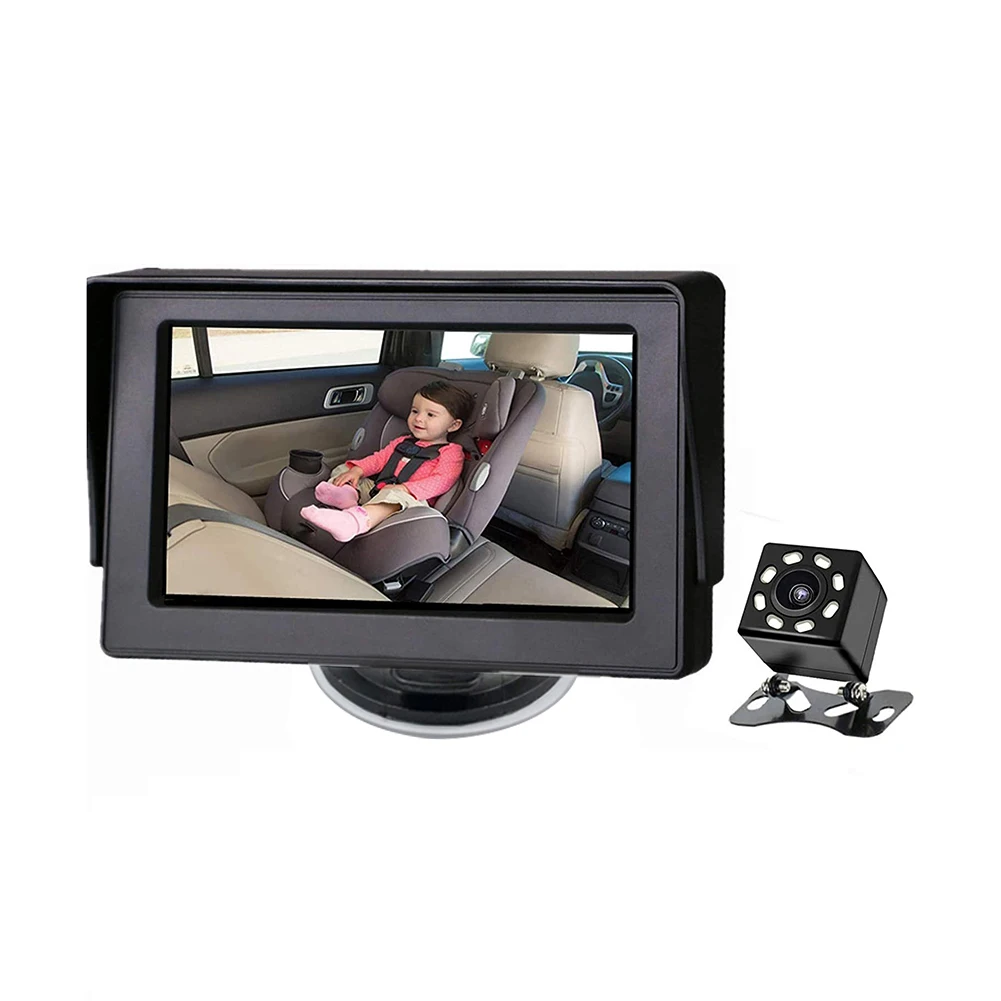 4.3 Inch Folding Display Screen Car Rear View Monitor 8LED Infrared Night Vision Safety Baby Rear View Monitor Easy Installation