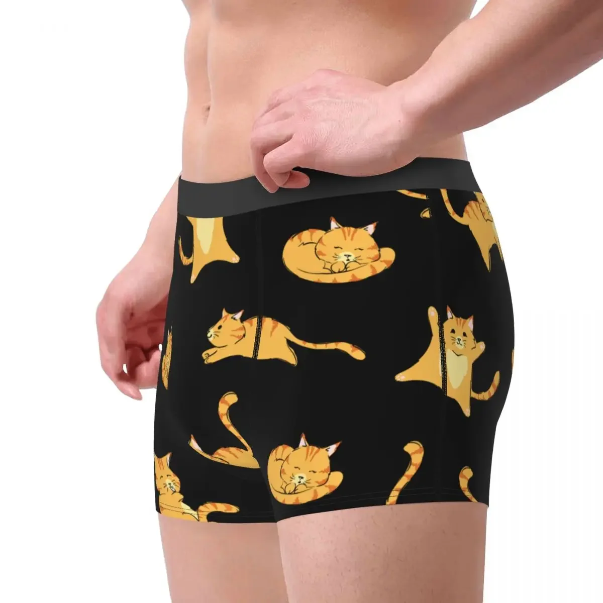 Man Orange Tabby Cat Underwear Animal Funny Boxer Briefs Shorts Panties Homme Breathable Underpants Plus Size