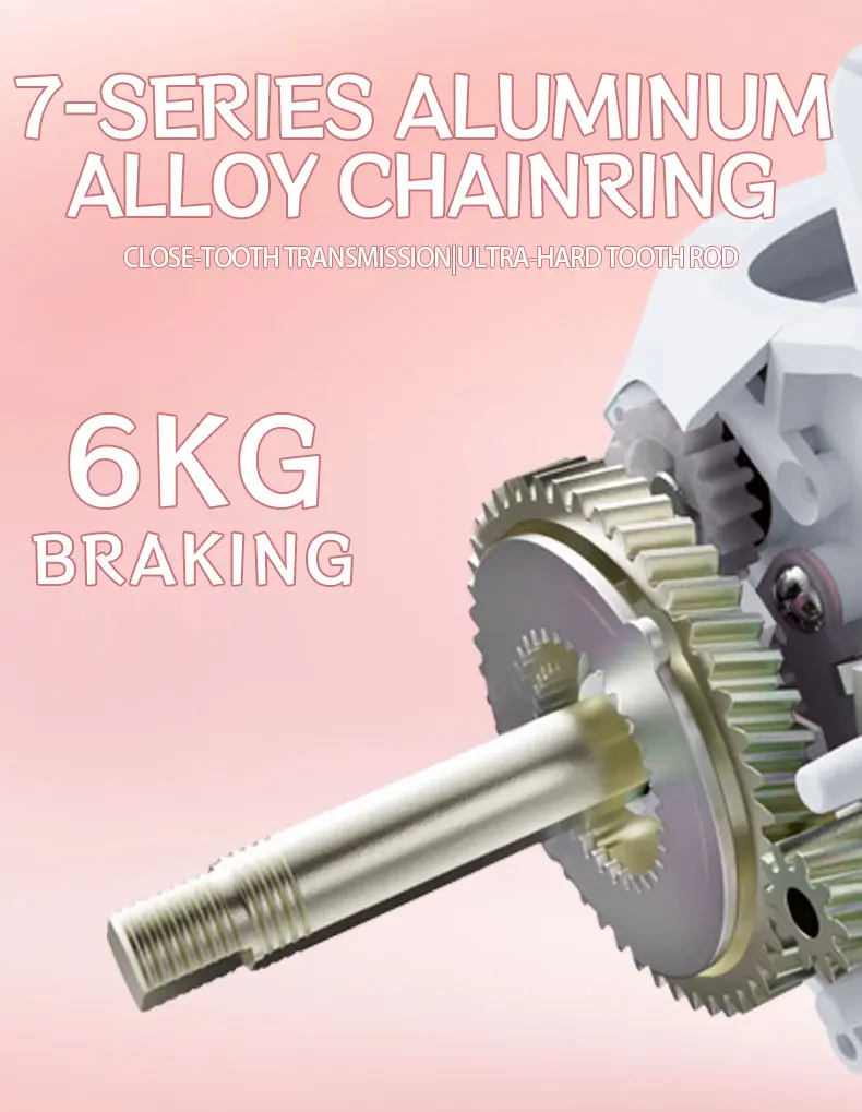 DEUKIO Baitcasting-Rolle DC Elektronische Bremse 8.5:1, 7-Serie Aluminiumlegierungsgehäuse IP67 6+1BB Salzwasser-Angelrolle Pink – Detail 12