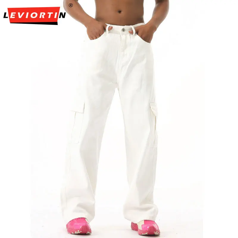 

2025 Four Seasons, мужская американская молодежная модная однотонная рабочая одежда с карманами, повседневные свободные универсальные модные прямые ковбойские брюки