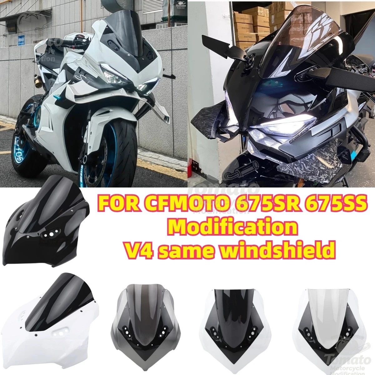 for CFMOTO 675SR 675SS Modification Integrated Helmet Cover, Windshield, V4-style Windshield, Fairing, Spoiler, Accessories.