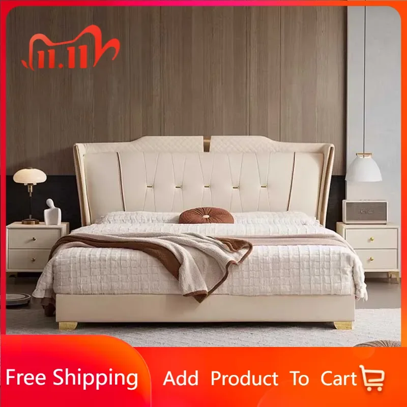 

Royal European Double Bed Designer Queen Shelves Modern Luxury Twin Bed Frame Full Size Sleeping Letto Matrimoniale Furniture