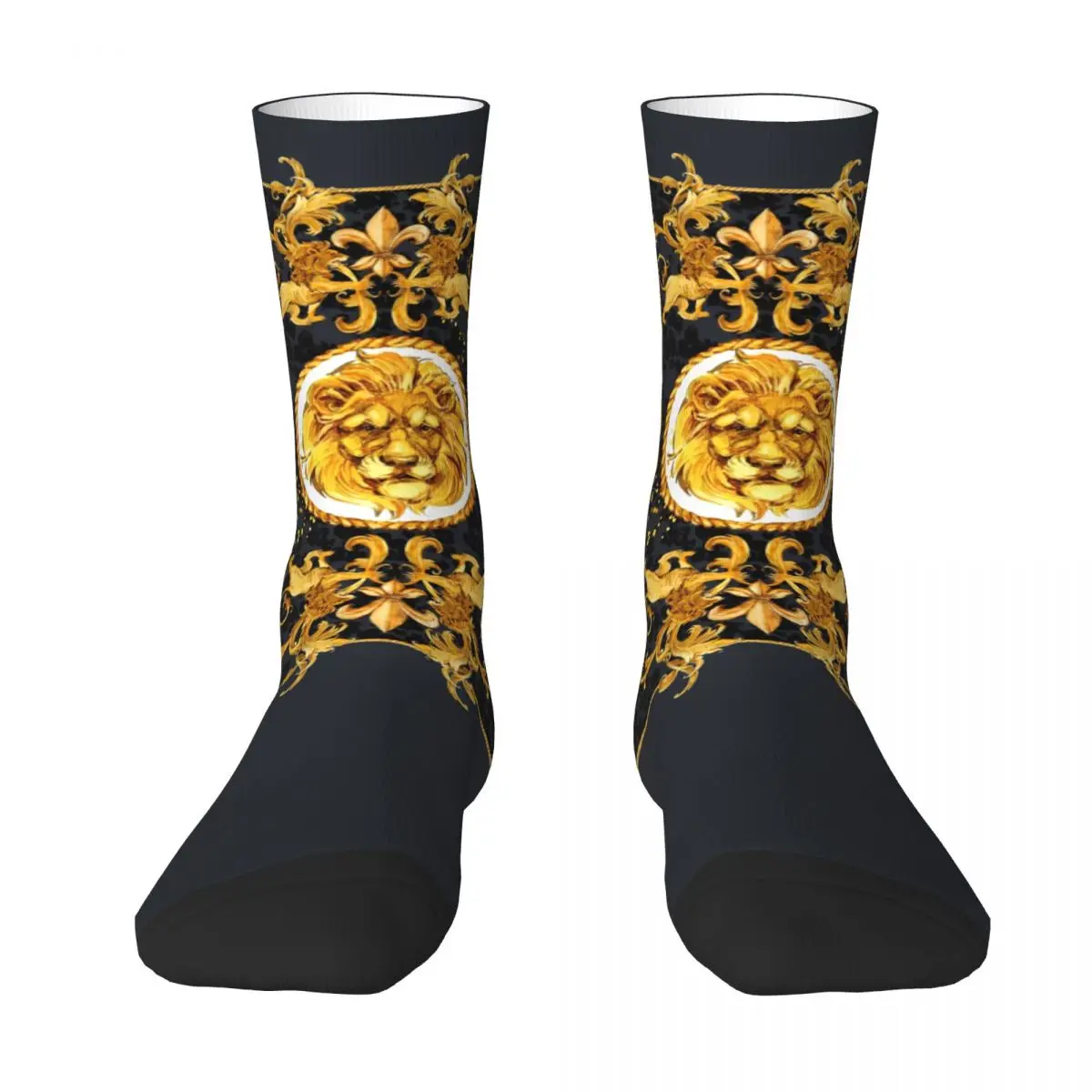 Golden Lions And Damask Socks Funny Stockings Winter Anti Skid Men Socks High Quality Custom Cycling Socks