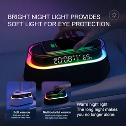 Bluetooth Speaker Stereo 1800mAh Battery Supports 15W Wireless Charging Digital Clock Display  Night Light  Desk Lamp Boombox