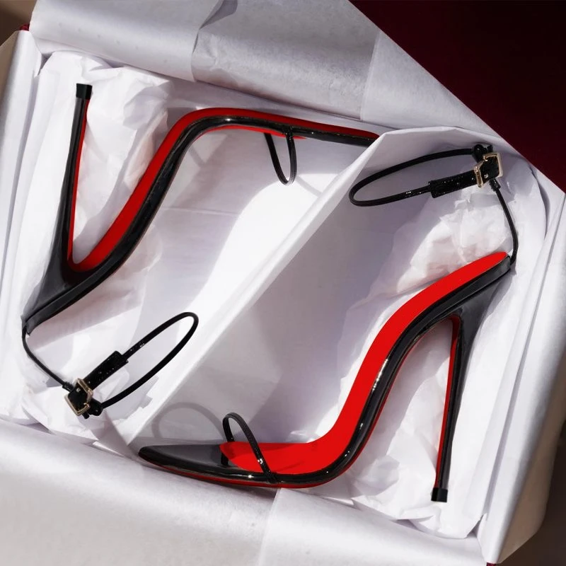 

New 12cm minimalist ultra-fine straight strap high-heeled shoes with sexy lace up wristband, plus size slim heel bed sandals