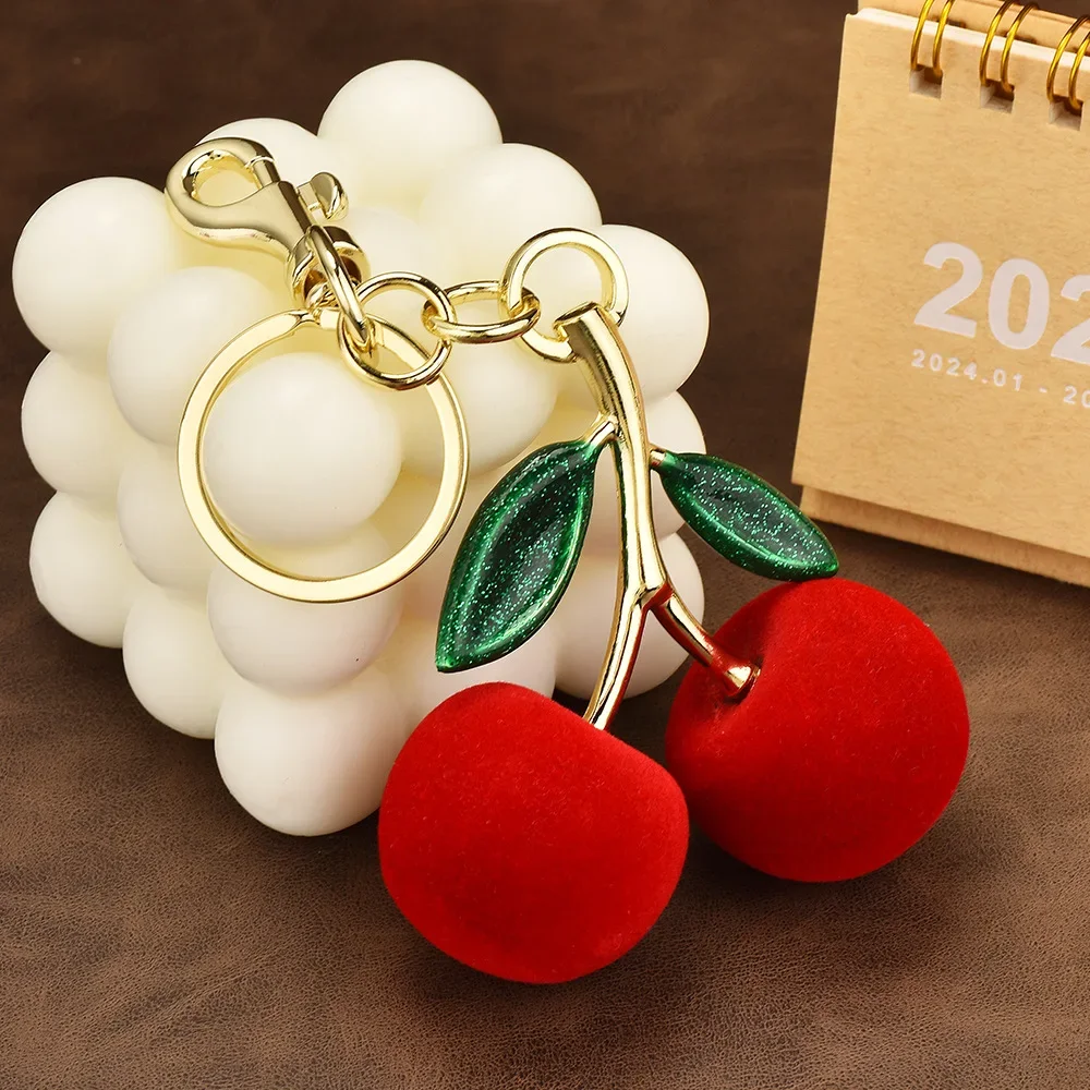 

Cherry keychain bag pendant shoulder, crystal velvet cherry keychain bag pendant, bag pendant