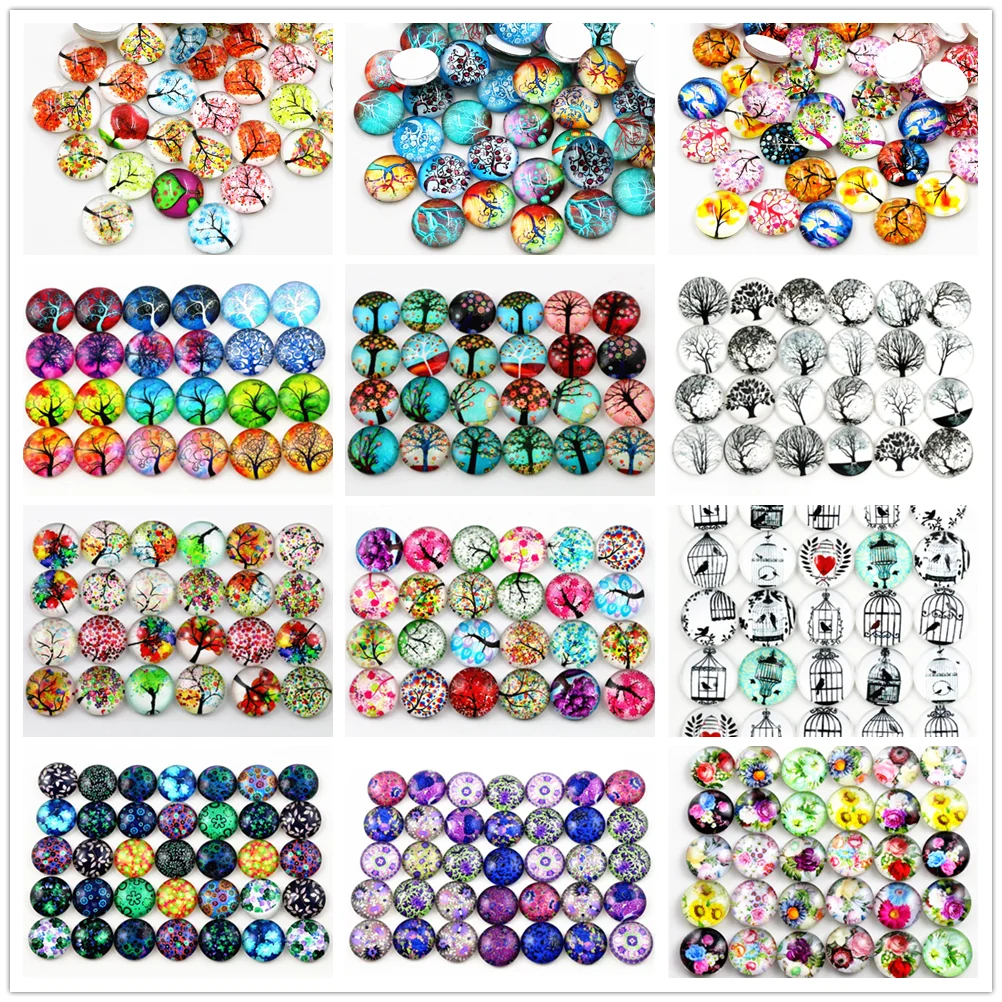 

50pcs/Lot 12mm Colorful Fashion New Photo Glass Cabochons Mixed Color Cabochons For Bracelet earrings necklace Bases Settings