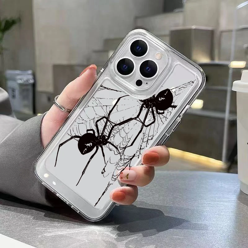 Case For iPhone 17 Cases iPhone 16 Pro Max Case Spider Pattern Clear Crystal Case For iPhone 16 Plus 15 14 13 12 11 17 Air Cover