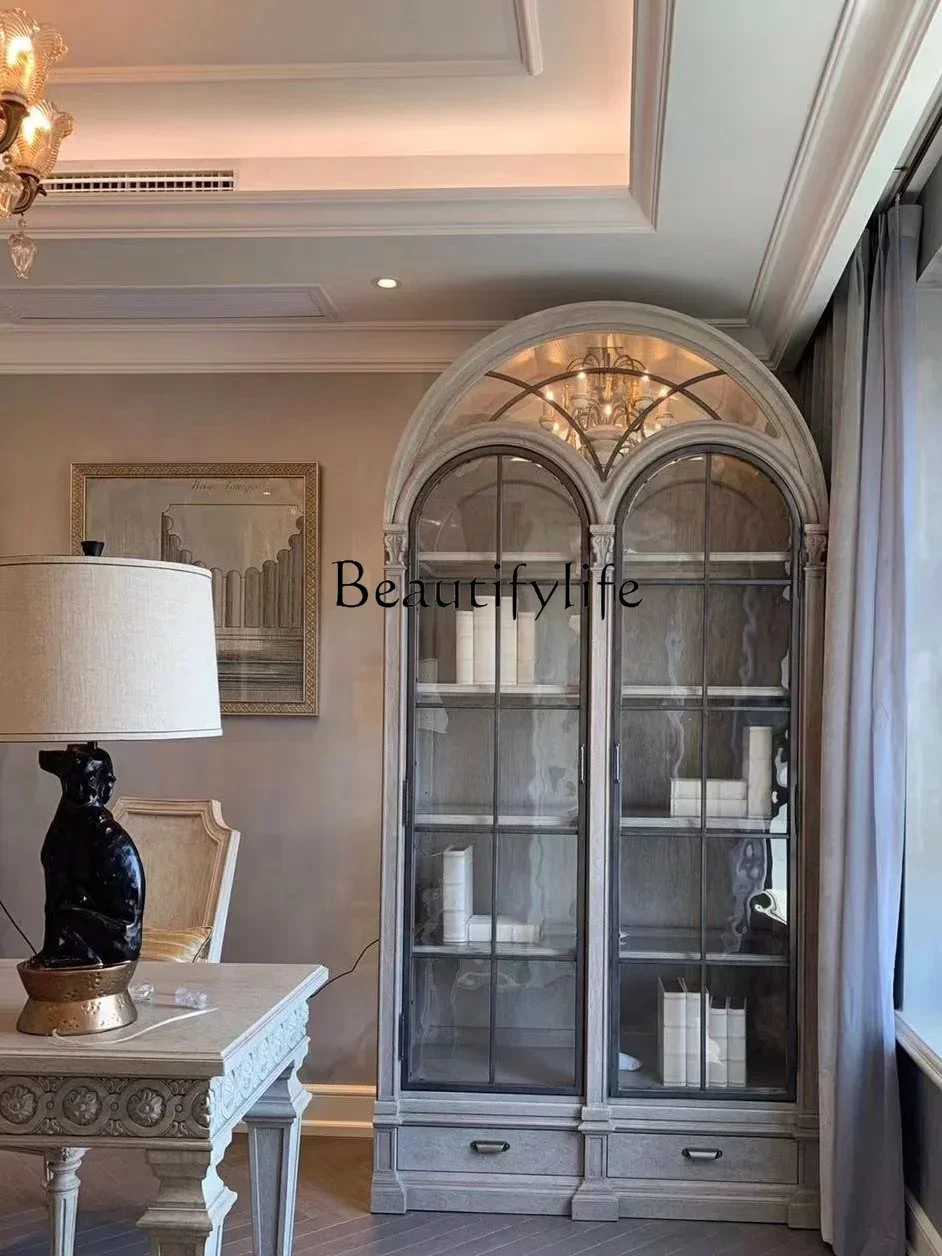 

Q S Американский Книжный Шкаф Мягкий Роскошный Ретро Шкаф Буфет Потертый Полукруг Арка Витрина Ренессанс Винный Шкаф