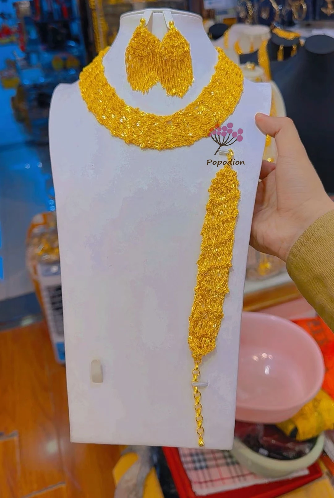 Dubai New 24K Gold Plated Necklace, Earrings, Bracelet for Women's Wedding Party Jewelry Set DD10526