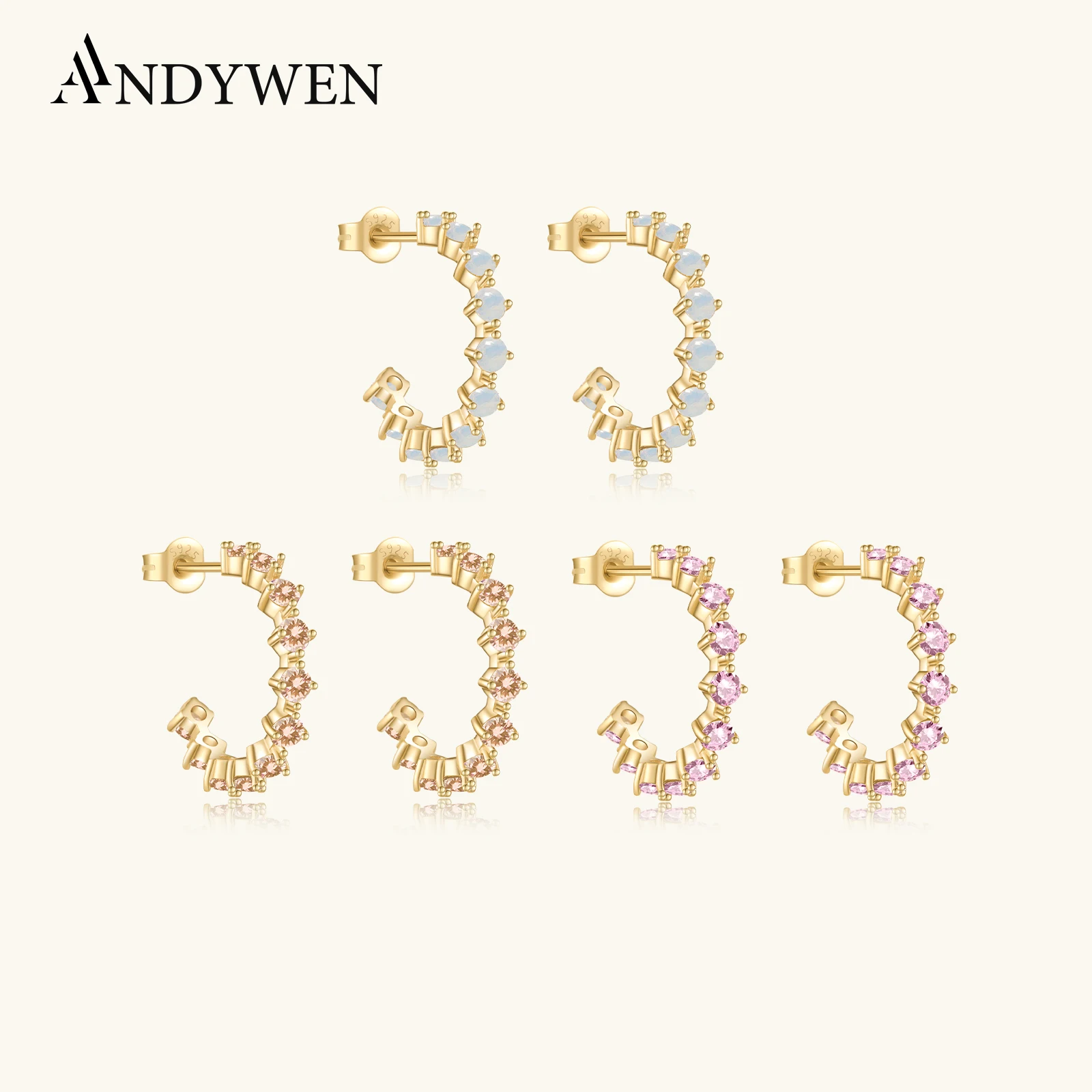 

ANDYWEN Стерлингового Серебра 925 пробы Золото 15 мм Пирсинг Шампанского Роскошный Pendiente 2025 Изящный Подарок Для Вечеринки Хрустальные Ювелирные Изделия