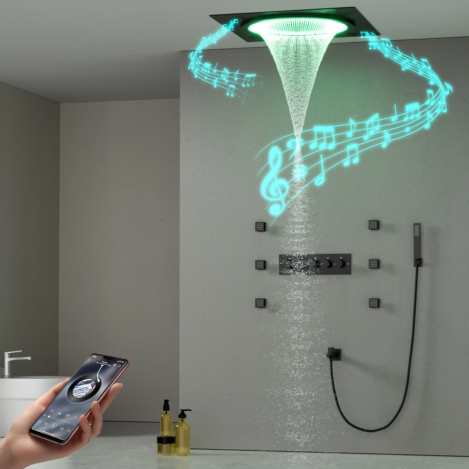 Bathroom LED music rain shower ceiling water column thermostatic shower set Shower faucet nozzle