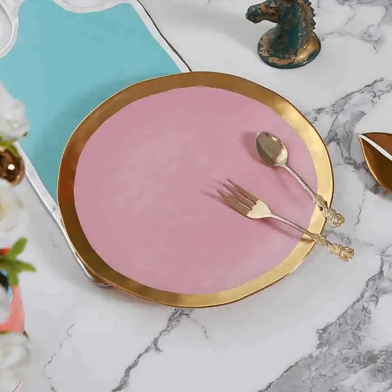 

European style glazed ceramic gold-plated Western food plate, hotel clubhouse, home inn, homestay, fruit plate