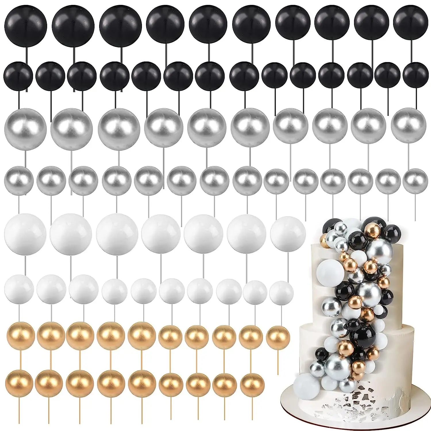 Balls Cake Topper Balloons DIY Cake Insert Topper Foam Cake Balls Baking Decoration for New Year Anniversary Birthday Party