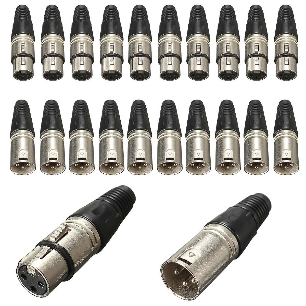 10 Pairs XLR 3Pin Female MIC Jack Plug Audio Microphone Cable Connector Black